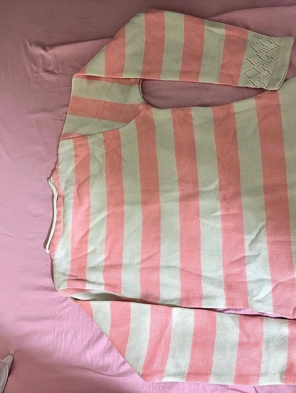 Pink & White Striped Short Sleeve Top